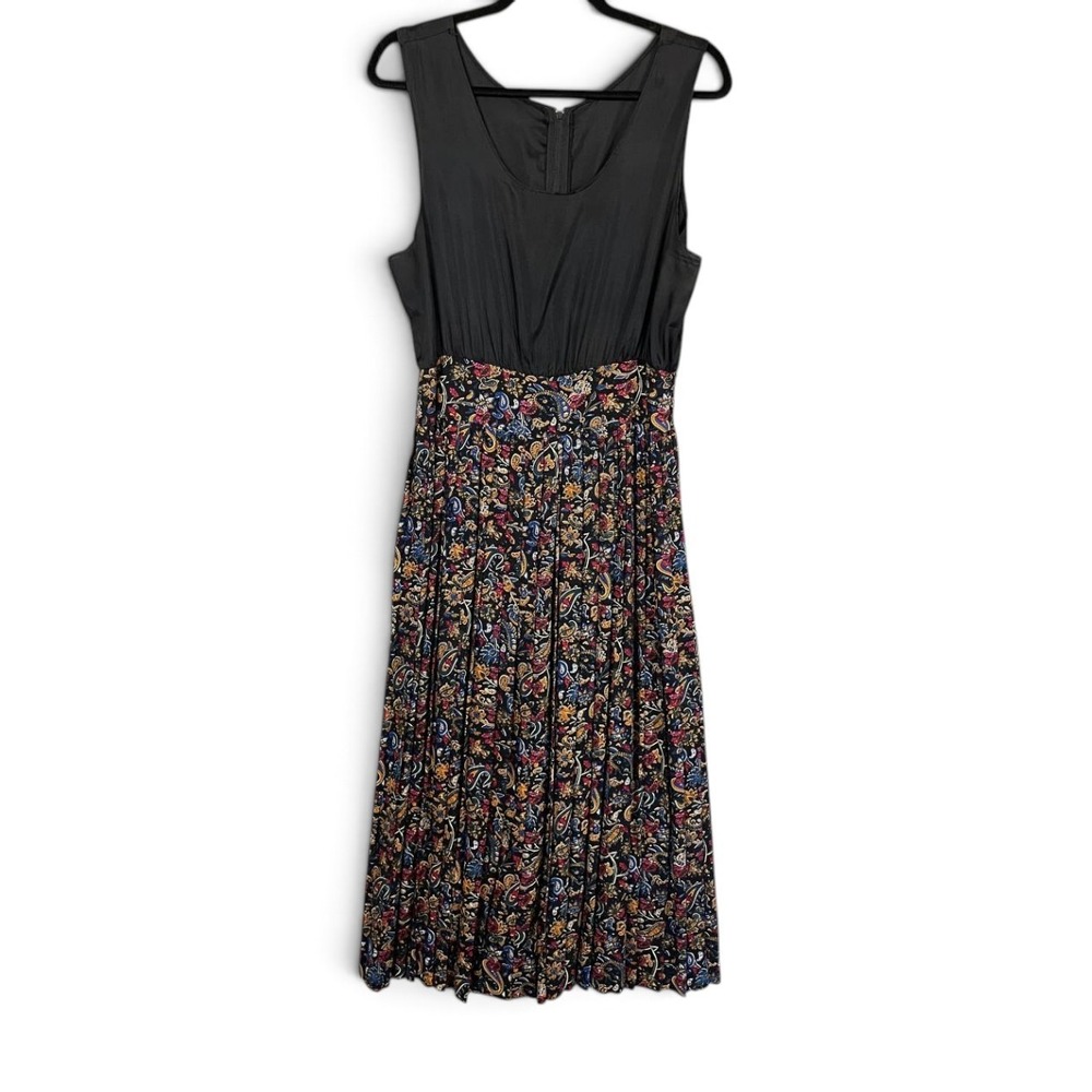 Vintage Karin Stevens Paisley Floral Jacket Dress 2 Piece Size 12 Black Maxi - Picture 4 of 12